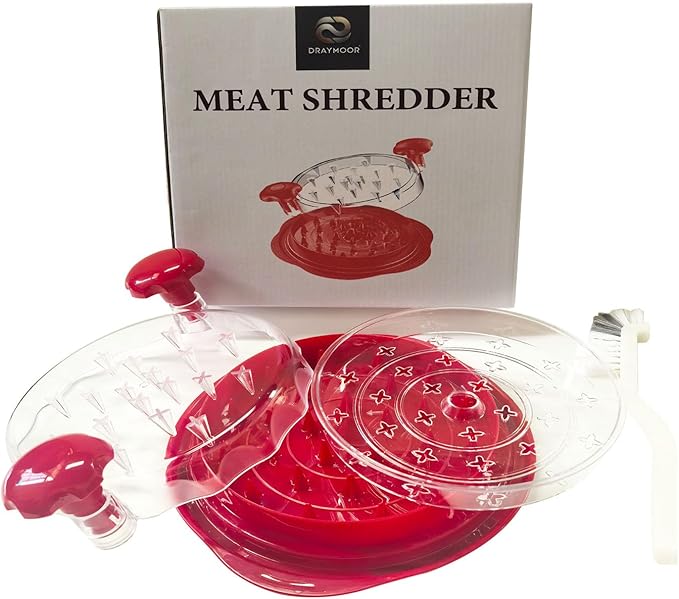Chicken Shredder Tool Twist Large Capacity – Heavy Duty Meat Shredder for Chicken Breast, Pulled Pork & Beef – Visible Lid, Anti-Slip Base, BPA Free, Dishwasher Safe – Fast Meal Prep Tool (Red)