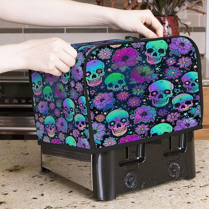 Skull Colored Cool 2 Slice Toaster Cover Dust And Fingerprint Bread Maker Cover Bakeware Protector Washable Appliance Covers Kitchen Accessories For Home Kitchen Women Gift
