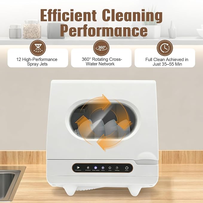 Portable Countertop Dishwasher, 1200W Compact Dishwasher Mini Countertop Dishwashers with 12 High-performance Spouts & Clear Window for Homes Apartments Dormitories