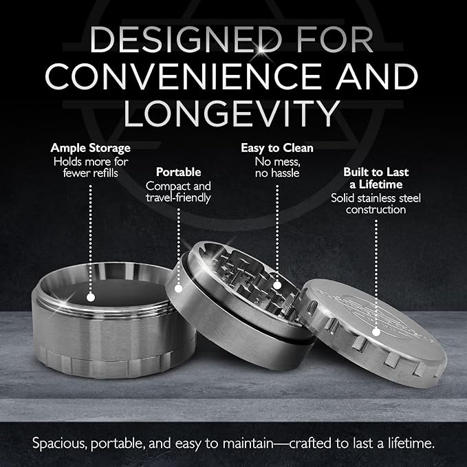 2.5" Solid Stainless Steel Spice & Herb Grinder for Kitchen | Strong Magnetic Lid, Precision-Cut Teeth, Brushed Finish, Gift-Ready