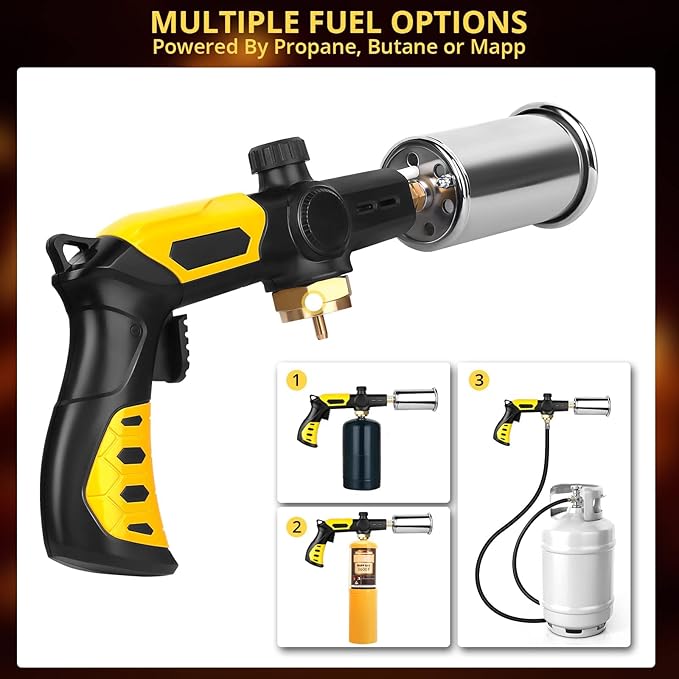 Powerful Cooking Torch, TBTEEK Sous Vide Propane Torch, Kitchen Culinary Grilling Torch Lighter for Searing Meat, Charcoal Lighter, BBQ and Campfire Starter (Tank Not Included)