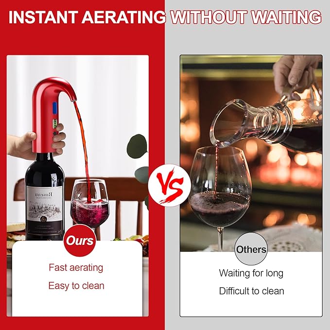 Electric Wine Aerator - One-Touch Automatic Decanter and Dispenser, Red & White Wine Pourer, Unique Gift for Wine Lovers (Red)