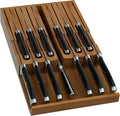 Domax Bamboo In-drawer Knife Block - Kitchen Knife Drawer Organizer Insert, Steak Knife Holder Without Knives, Drawer Knife Organizer Fits for 12 knives and 1 Sharpening Steel (Not Included), Walnut
