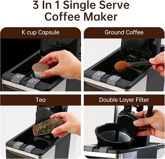 3 in 1 Single Serve Coffee Machine,12-Cup Programmable Coffee Machine,Compatible with Kcup Pods,Ground Coffee,Coffee Pods, Iced Tea, Iced Coffee Function,Black