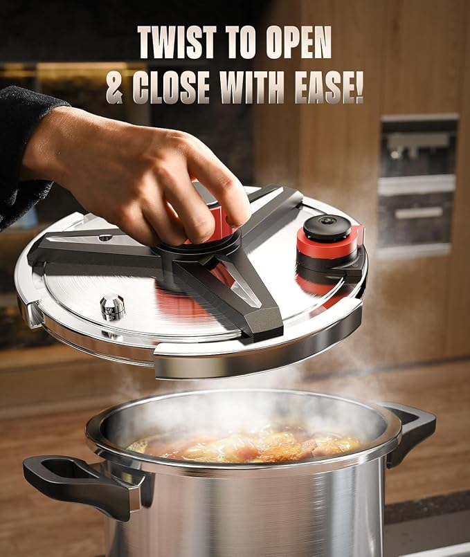 Pressure Cooker 13 QT, [Save 70% Cooking Time] Stainless Steel Pressure Canner with Triple-Layer Steel Body [One Hand Operation] Rotating Lock/Unlocking Lid System Steam Rack Included Olla De Presion