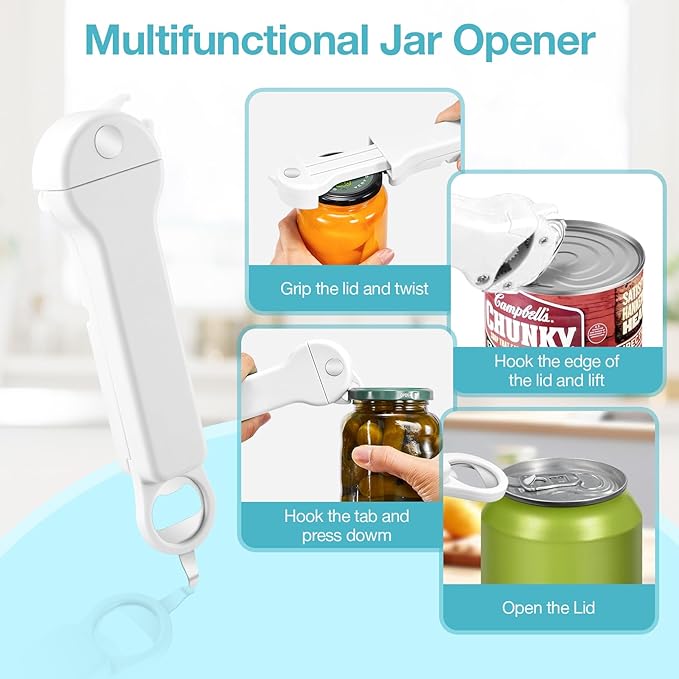 7-in-1 Jar Opener for Seniors – Magnetic adjustable Jar Opener & Bottle Opener for Arthritis, Weak Hands, Easy-Grip Kitchen Lid Opener Gadgets (Off-White)
