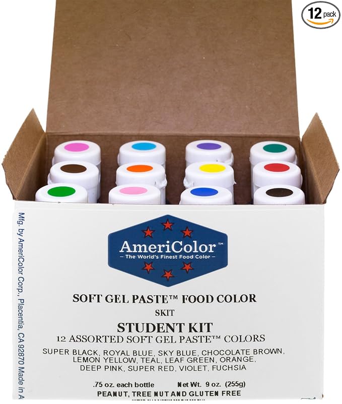 Food Coloring AmeriColor Student - Kit 12 .75 Ounce Bottles Soft Gel Paste Colors