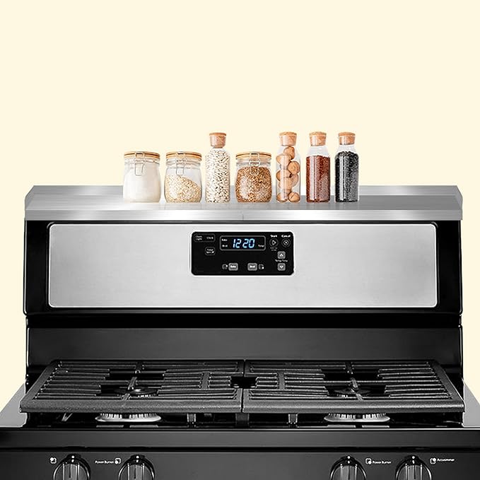 Performore Stainless Steel Oven Storage Shelf 15.5x3.75x2 – 2-Piece Interlocking Design, Space-Saving Kitchen Organizer w/ 4 Magnetic Feet & Protective Film, Adjustable Spice Rack Organizer
