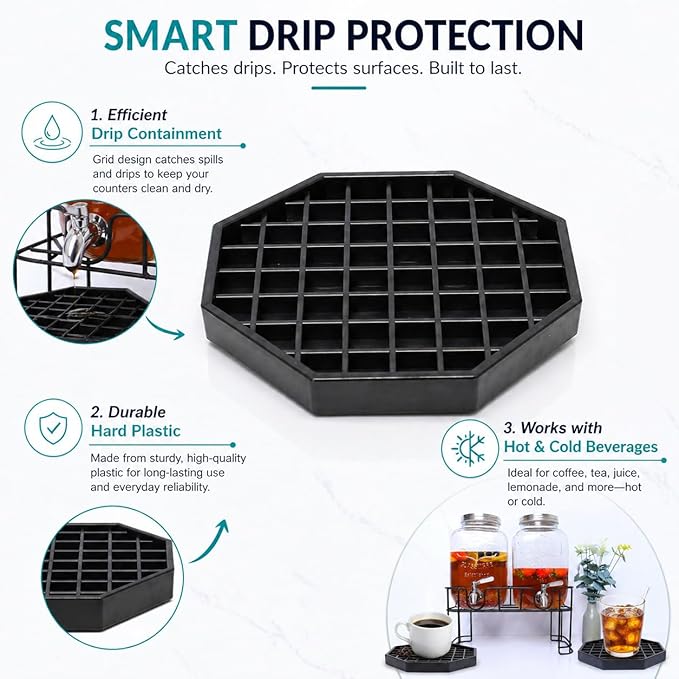 6" Octagon Coffee Drip Tray Catcher for Countertop - for Beverage & Drink Dispenser Bar by kitchentoolz - Pack of 4