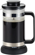BonJour Coffee Borosilicate Glass French Press with Coaster & Scoop, 33.8-Ounce, Riviera, Black