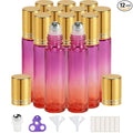 PrettyCare 12 Pack, 10 ml Essential Oil Roller Bottles with Stainless Steel Roller Ball - Refillable Leak-proof Empty Thick Red & Purple Glass Roll on Bottles with Golden Caps for Travel, Perfume