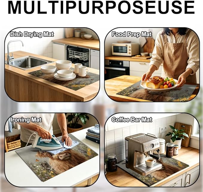 Stove Top Cover for Electric Stove 28.35 x 20.47 Inch Non Slip Stove Mat Highland Cow Daisy Glass Cooktop Protector Kitchen Counter Mat