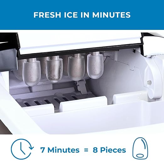 Koolatron Ice Maker- Ice Machine Countertop Portable with Handle, 26lbs in 24Hrs, 8 Ice Cubes Ready in 7 Mins, Ice Makers with Basket and Scoop, maquina para hacer hielo Black for Home/Kitchen/Camping