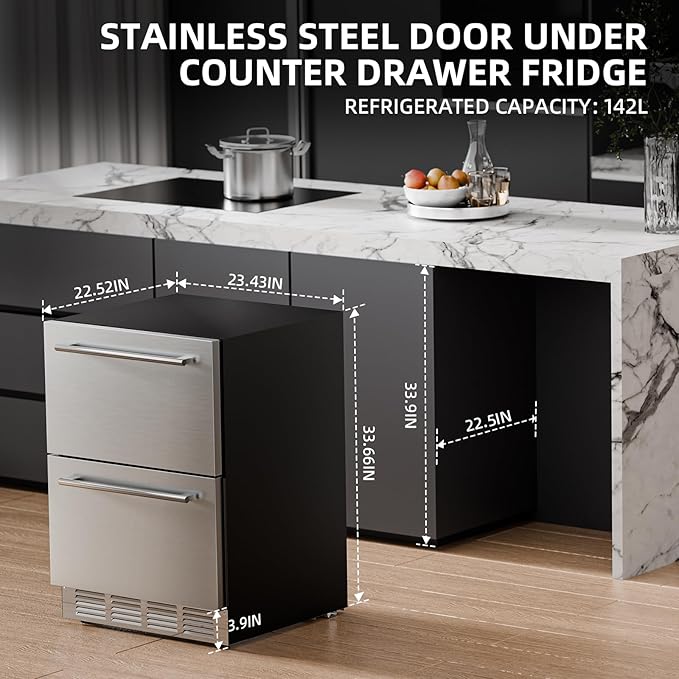 Antarctic Star 24 Inch Outdoor Beverage Refrigerator, Double Drawer Stainless Steel Mini Fridge 145 Cans, Built-in or Freestanding Undercounter Wine Cooler for Home & Patio, 32-50°F, Silver