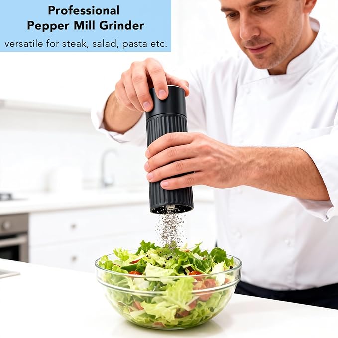 Pepper Mill Grinder, Professional Grade Heavy Duty Metal Manual Pepper Mill, Refillable High Output Heavy Duty Pepper Grinder with Adjustable Coarseness, Stainless Steel Burrs Easy Grinding