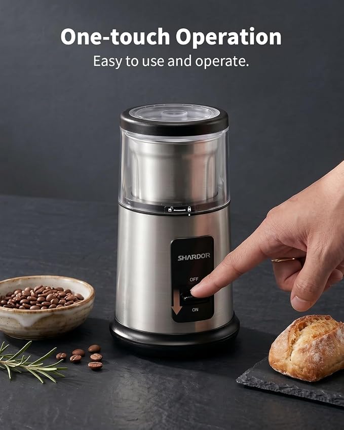 SHARDOR Quiet Coffee Grinder Electric, 70g Removable Bowl Spice Grinder for Coffee Beans, Seeds and Grains, Super Silent Grinding Mill with 60dB Low Noise, 2.5oz Capacity, Silver