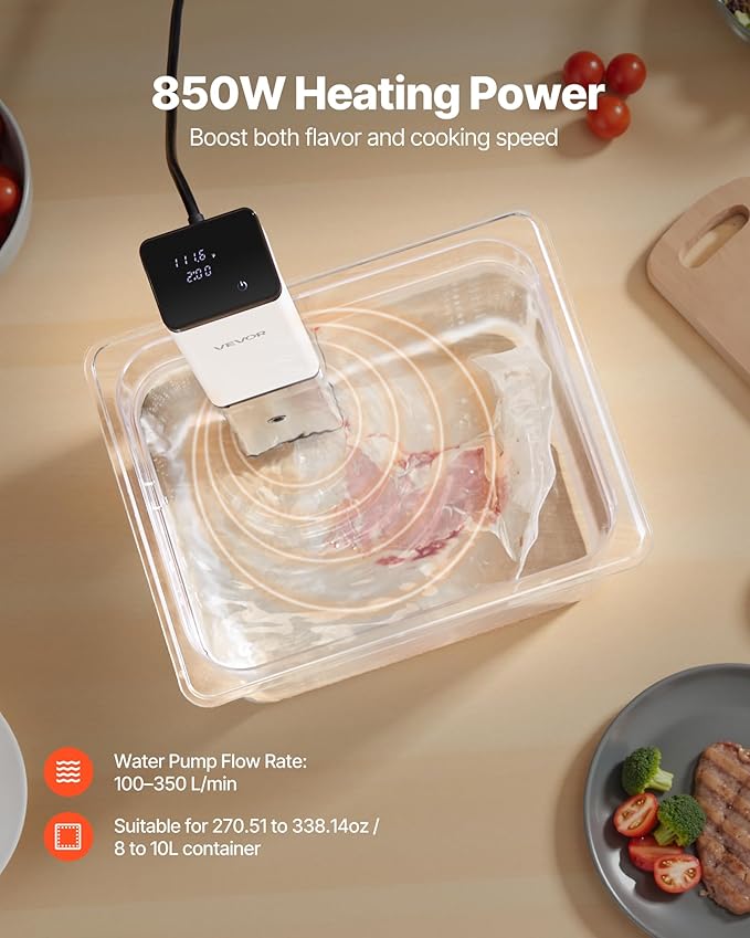 VEVOR Sous Vide Precision Cooker, 850W Sous-Vide Cooking Machine, Immersion Circulator with LED Digital Display, Secure Clamp Design, Fast-Heating, Accurate Temperature & Timer Control, Sous-Vide