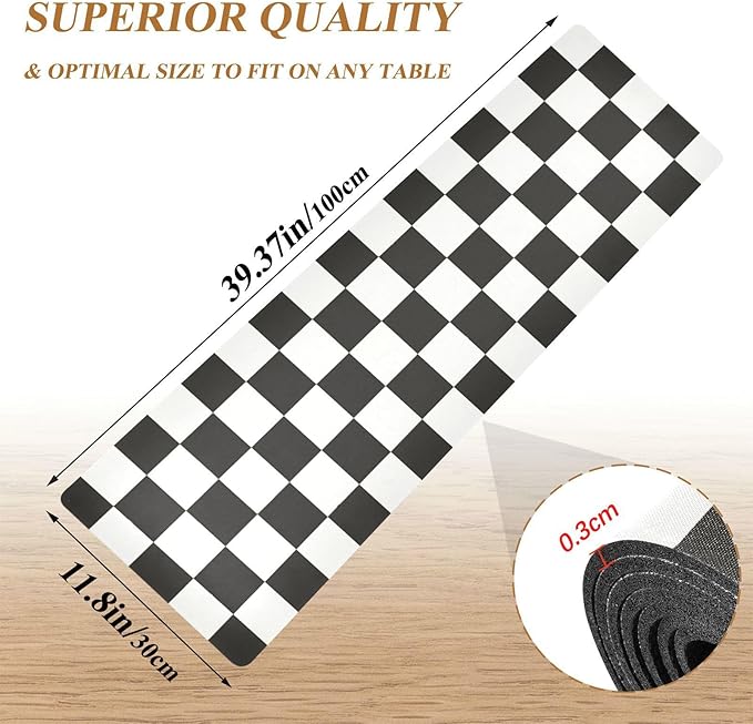 Checkered Black Trivet Table Runner Heat Resistant 230F for Hot Dishes Pots Plates Kitchen Dining Table Protector Decorative 39.37 X 11.8 Inch