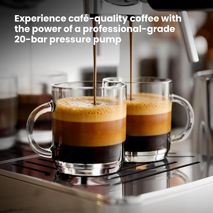 Kismile Espresso Machine with LED Screen & Milk Frother, Stainless Steel Coffee Maker with Thermo Block Heating & Pre-Brew System, Customizable Shot Memory, Ideal Gift for Baristas