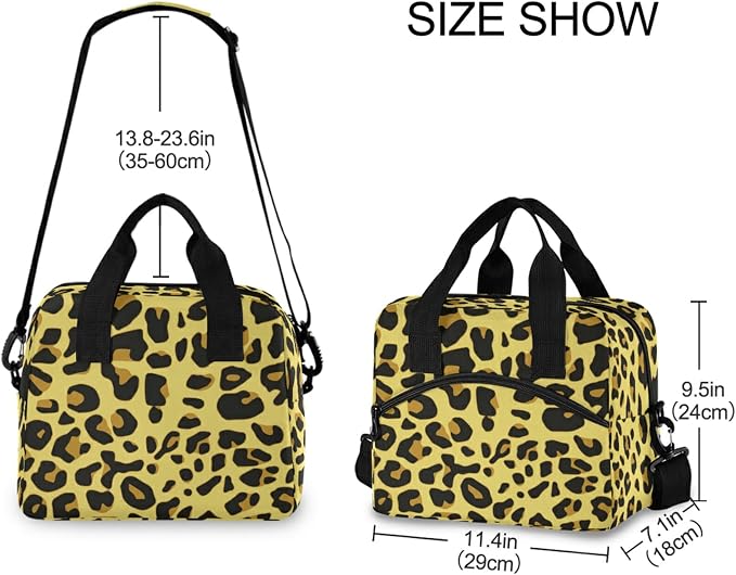 Cheetah Pattern Design Insulated Lunch Bag Reusable Lunch Tote Bag Cooler Bag for Women Men Adult Lunch Box with Adjustable Shoulder Strap Leakproof Lunch Bag for Work School Picnic Camping