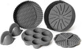 EM Set of 5 Silicone Air Fryer Liners with Egg Bite Mold, Waffle Mold & Mitts - 8.7” Round Reusable Silicone Inserts for 5-7 Qt Airfryers - Easy to Clean & Heat-Resistant Air Fryer Accessories Set
