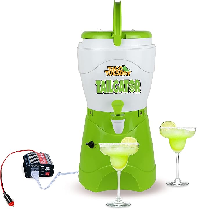 Nostalgia Taco Tuesday Tailgator Margarita Machine - Blender for Smoothies, Margaritas, Daiquiris, and Slushies - White/Lime Green - 128-Ounce - 10" D x 12" W x 9" H
