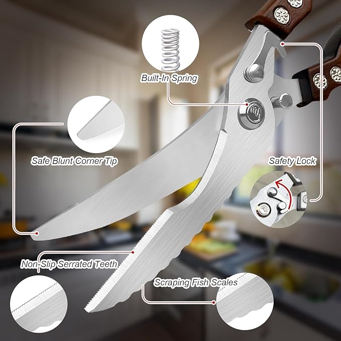 2 Pack Kitchen Scissors, Poultry Shears with Herb Scissors, Poultry Shears Heavy Duty, Stainless Steel Kitchen Shears for Turkey, Chicken, Thanksgiving, Christmas Day