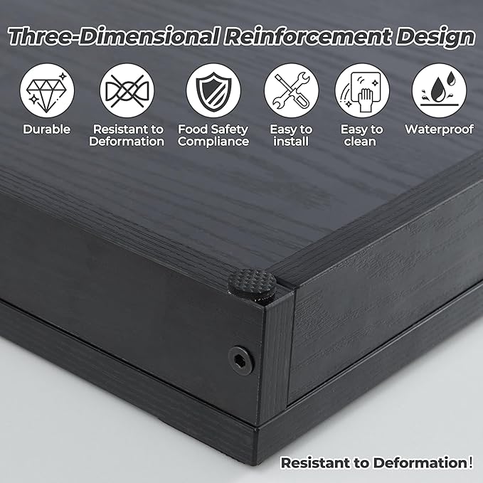 WOLKI Noodle Board Stove Covers for Gas Burners, 30"L x 22"W x 2.4"Th Heavyweight Stove Top Covers for Electric Stove, Buil-in Handles, RV Stove Cover, Wooden Serving Tray, Black