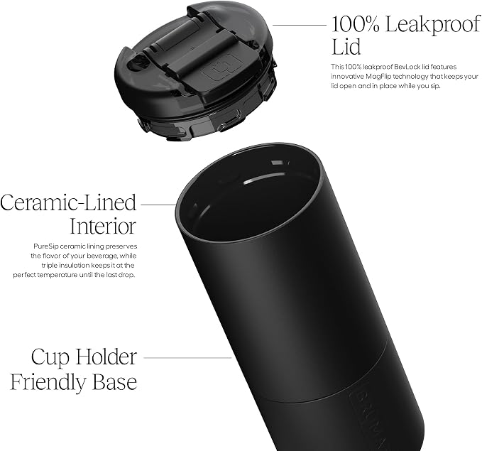 BrüMate Strova 18oz 100% Leakproof Insulated Coffee Mug | Ceramic-Lined Interior | Built-In Silicone Sleeve for Travel | Locking Flip Lid (Glacier)