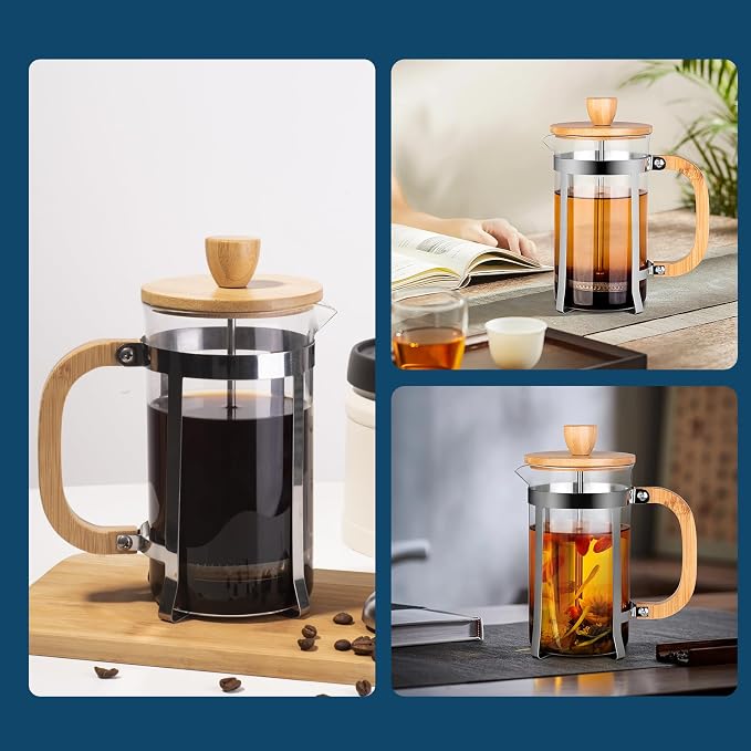 MERMOO YILAN Glass French Press Coffee Maker with Spoon 20oz | Heat-resistant Borosilicate Glass|Plastic-Free|Easy to Use& Easy to Clean