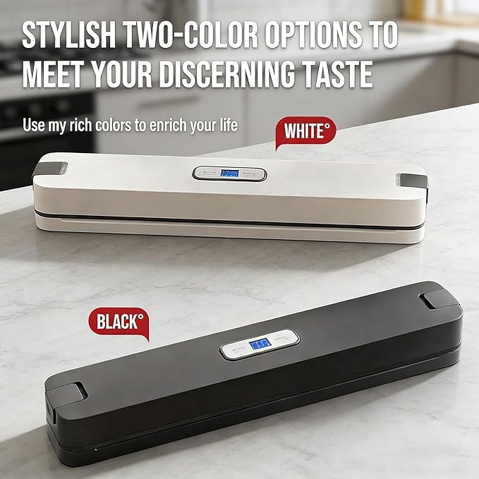 ROOM127 Vacuum Sealer Machine, Easy to Use Compact Food Sealer for Home Kitchen Storage & Meal Prep, 60kPa Automatic Dry & Wet Modes for Meat & Fresh Food, 20 Starter Bags Included White