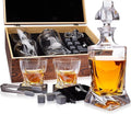 Whiskey Decanter Set by Royal Reserve – Whiskey Gifts Set - Twisted Bourbon Decanter 24 oz with Glasses, Whiskey Stones, Coasters, Tongs – Birthday Gift for Men, Husband, Him, Dad, Boyfriend