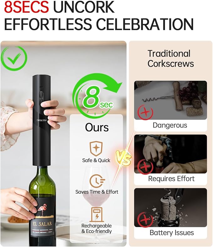 CIRCLE JOY Rechargeable Wine Opener Electric Wine Bottle Opener 7-in-1 Wine Gift Set with Electric Vacuum Pump, Charging Station, Foil Cutter, Wine Aerator Pourer and 2 Wine Stoppers