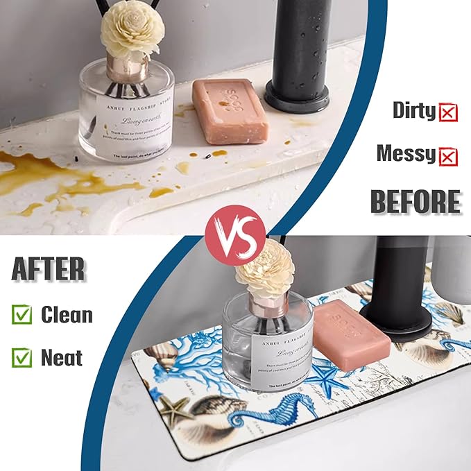 Sink Faucet Absorbing Mat, 2 Pack Drying Mat Around Faucet Sink Splash Guard Behind Faucet Sinkmat For Kitchen Bathroom Island Rv 15 * 5.5 Inch (38 * 14 cm)