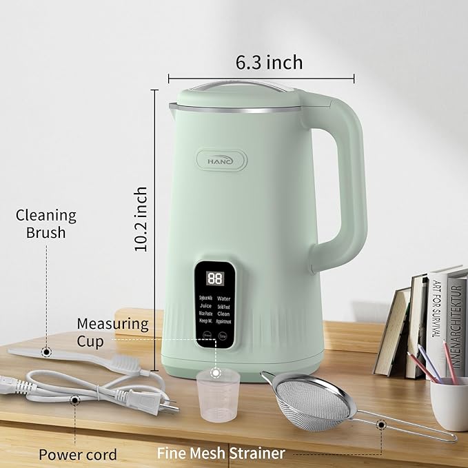 Nut Milk Maker Machine, 28oz Automatic 8-in-1 Quiet Operation Soy Milk Maker, Homemade Almond, Coconut, Juice & Soup, Delay Start/Keep Warm/Self-Cleaning/Boil Water (Cyan)