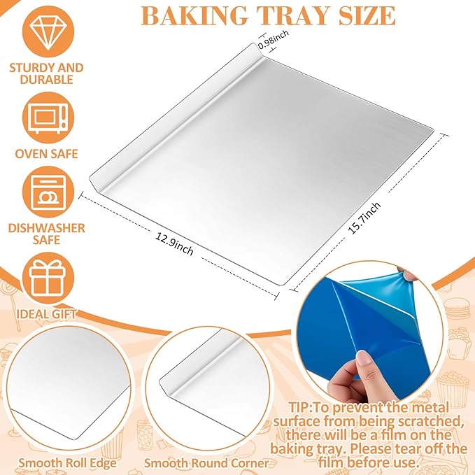 Ziliny 2 Pcs Large Flat Cookie Sheets No Edges and 2 Pcs Silicone Baking Mats Aluminum Cookie Pan with Baking Mats Reusable Rectangular Oven Trays for Cooking Desserts Cupcakes, 16" x 13"