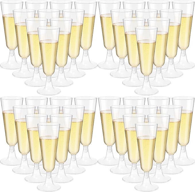 CHENGU 150 Pcs Champagne Flutes 5 Oz Plastic Disposable Champagne Flutes Crystal Wine Glasses Reusable Plastic Cocktail Cups for Wedding Celebration Toasting Drinking (Clear,Classic)