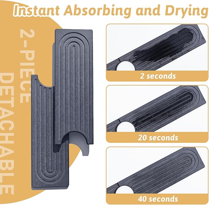 Faucet Mat for Kitchen Sink, 24'' Long Diatomite Sink Protector Splash Guard Draining Mat, Quick Drying Stone Sink Tray, Water Absorbent Soap Sponge Holder for Bathroom, Women Birthday Gift, Dark Gray