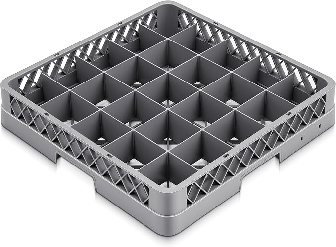 Aurelema Commercial Dishwasher Tray Rack, Commercial Dish Drying Rack, Polypropylene Full Size Flatware Tray for Hotel Canteen Kitchen Restaurant Tableware Plate and Bowl(25 Grid,Gray,1 Pack)