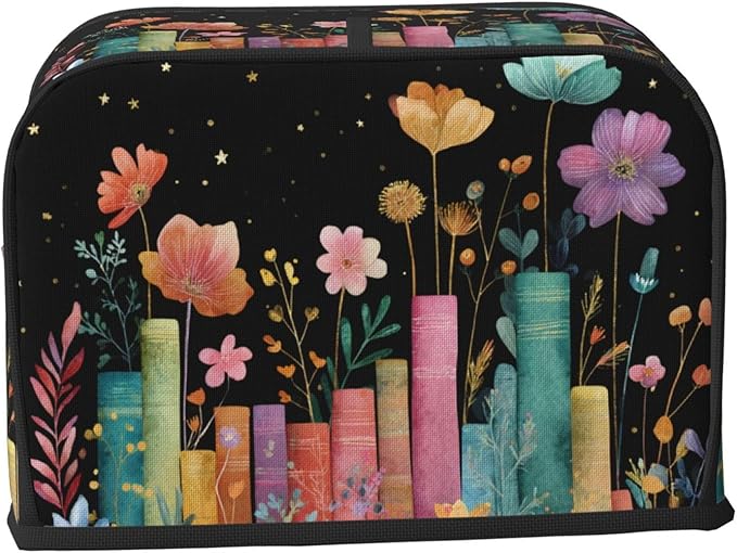 Toaster Cover 2 Slice Books Flower Botanical Kitchen Small Appliance Covers with Pockets Dust and Fingerprint Protection