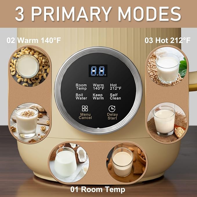 Arcmira 𝟲 𝗶𝗻 𝟭 Nut Milk Maker, 20 oz(600ml) Homemade Almond, Oat, Soy, Coconut, Plant Based and Non Dairy Beverages, Milk Blender Machine with Delay Start, Keep Warm, Boil Water, Self Cleaning