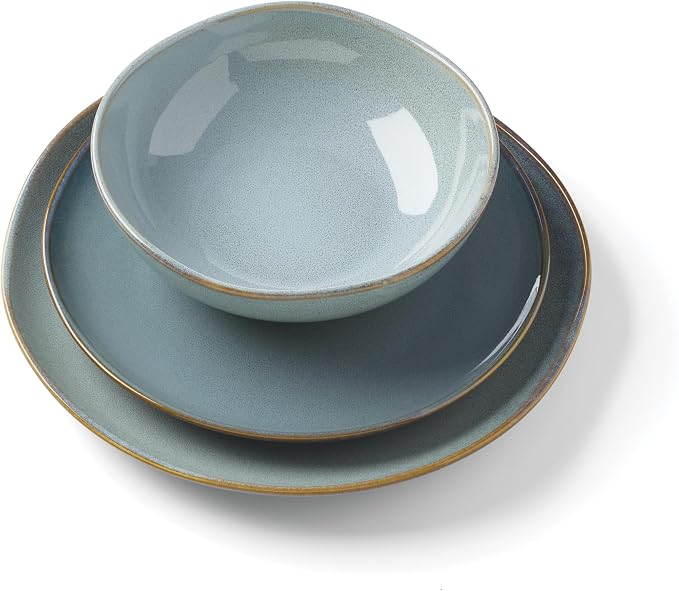 Oneida Dinnerware Set, Organic Shades Blue 18-Piece Dinnerware Set, Service For 6, Stoneware Material, Dishwasher And Microwave Safe, Bowls, Plates And Bowls, Dinner Dishes, Plates (Blue, 18 Piece)