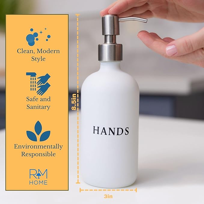 Glass Hand and Dish Soap Dispenser Set with Bamboo Tray – 16 oz Kitchen Soap Dispenser Set, Stainless Steel Pumps, Silicone Funnel – Modern Farmhouse Kitchen Sink Decor and Accessories