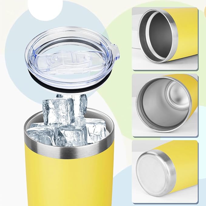 20oz Tumbler with Lid Stainless Steel Insulated Tumblers Travel Coffee Tumbler Bulk Double Wall Vacuum Insulated Water Cup Gifts for Christmas Women Men Her Him Home Office(Yellow, 1pack)