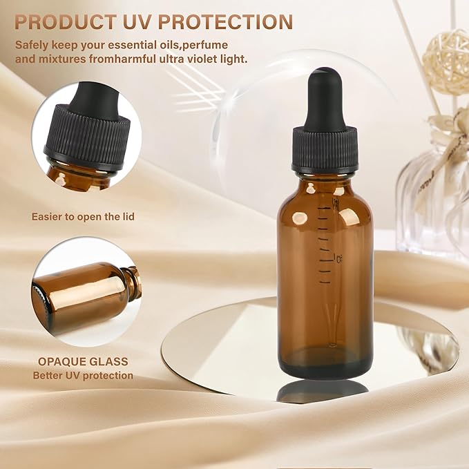 NOOEEISS 6 Pcs 1oz Amber Glass Eye Dropper Bottle, Tincture Bottles With Leak-Proof Design, Stronger Suction for All Kinds of Mixed Liquids