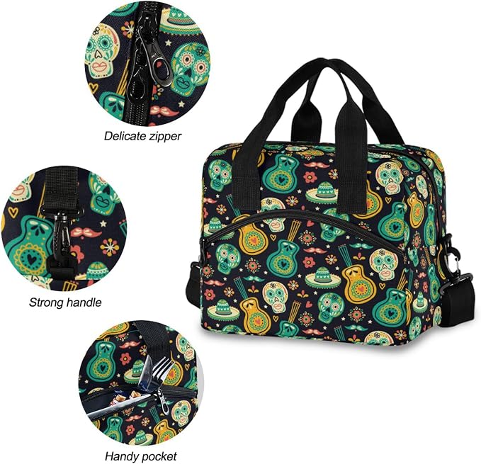 Cinco de Mayo Insulated Lunch Bag Reusable Lunch Tote Bag Cooler Bag for Women Men Adult Lunch Box with Adjustable Shoulder Strap Leakproof Lunch Bag for Work School Picnic Camping