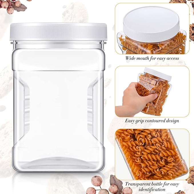 Gerrii 18 Pcs 27 Oz Plastic Storage Jars with Lids, Clear Wide Mouth Square Plastic mason Containers, Paint Storage Containers with Easy Grip Handles, Reusable Wide Mouth Canisters