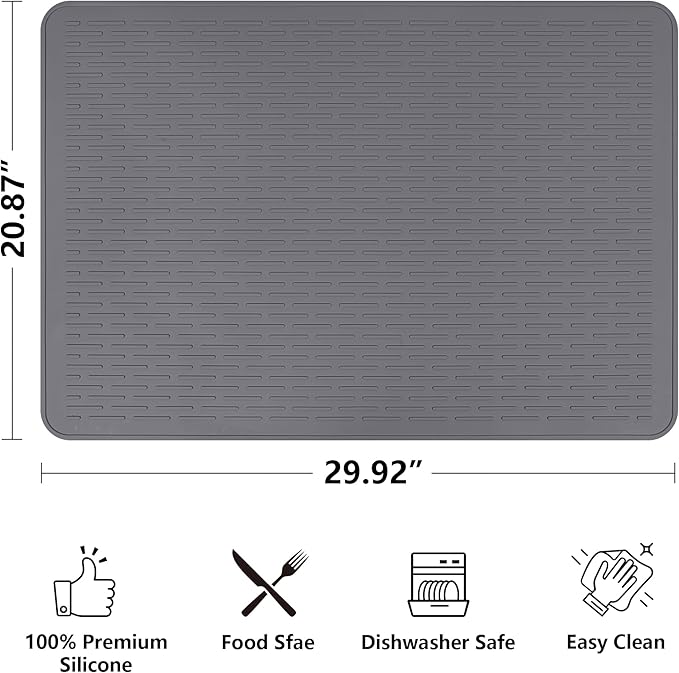 Stove Top Cover for Electric Stove- Range Covers for Electric Stove,Silicone XXL Dish Drying Mat, Glass Cooktop Covers, Flat RV Range top Mats (Gray, 30"x21")