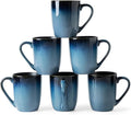 MONITO Large Ceramic Coffee Mugs Set with Handle for Tea/Latte/Cappuccino/Milk/Cocoa, Ice-Snow Blue 14oz, Set of 6, Funny Tea Cups for Office and Home