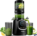 Pukomc Cold Press Juicer with Smart Display and Brushless Motor, 5.3'' Wide Mouth Feed Chute, 300W High Power Slow Masticating Juicer, Whole Vegetables & Fruits Juicing, Easy to Use and Clean
